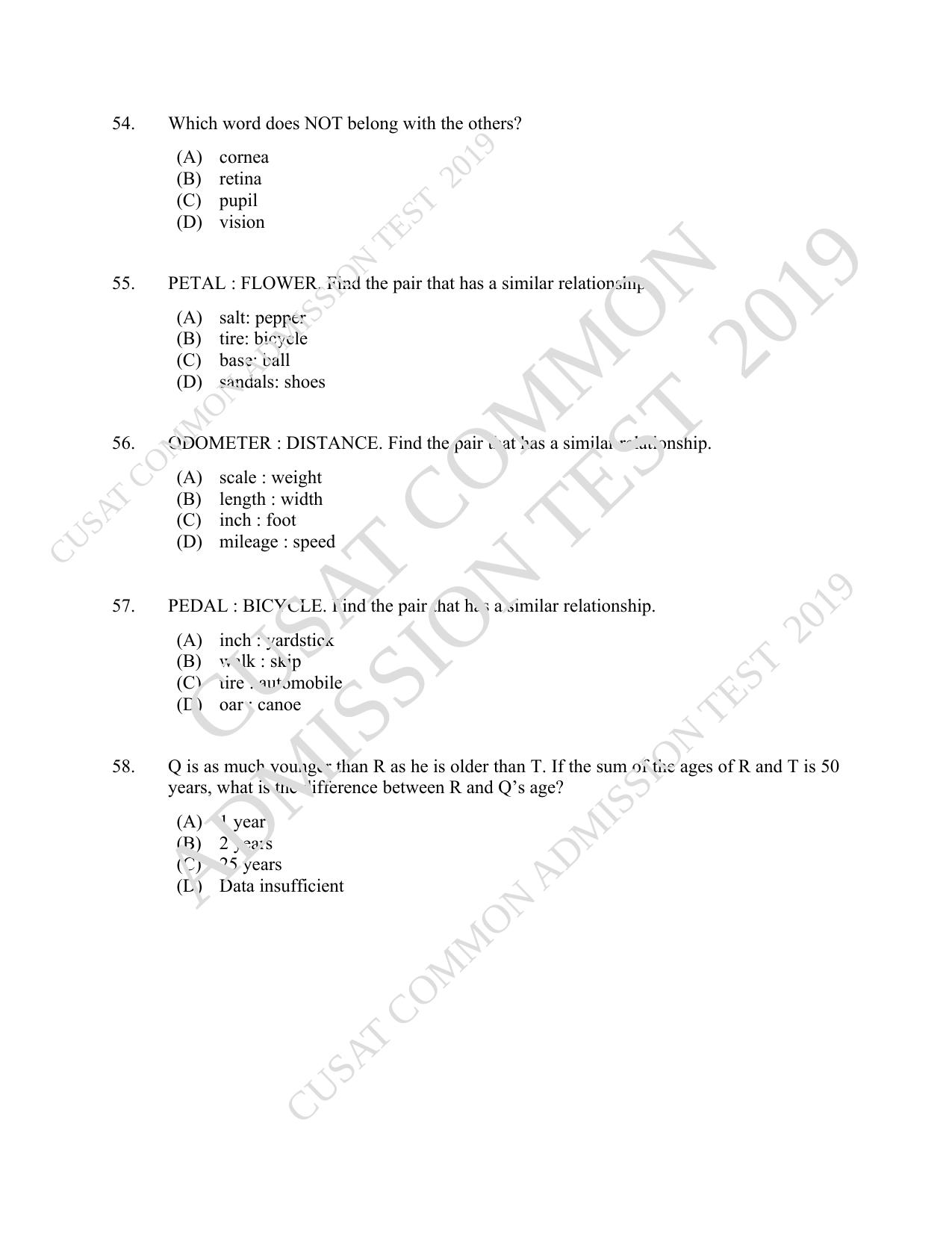 CUSAT CAT 2019 MVoc Technology Question Paper With Answer Key - Page 12