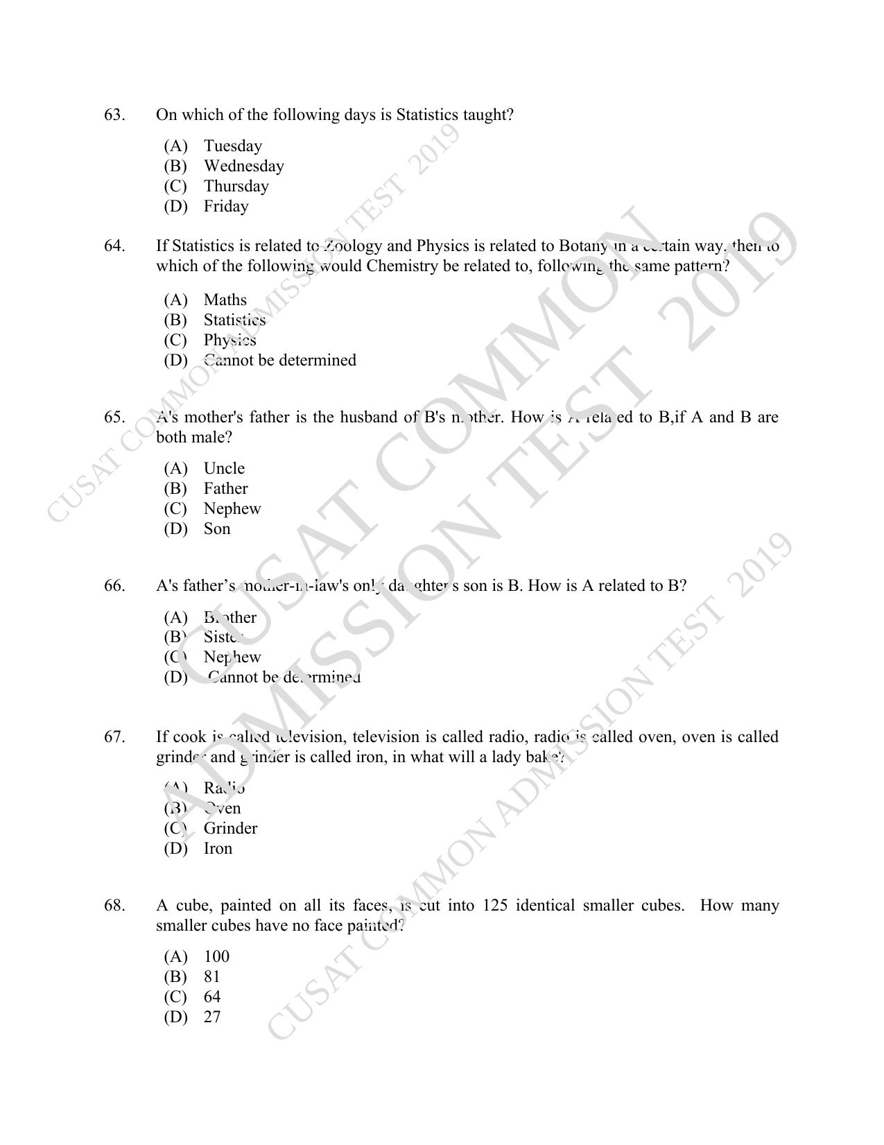 CUSAT CAT 2019 MVoc Technology Question Paper With Answer Key - Page 14