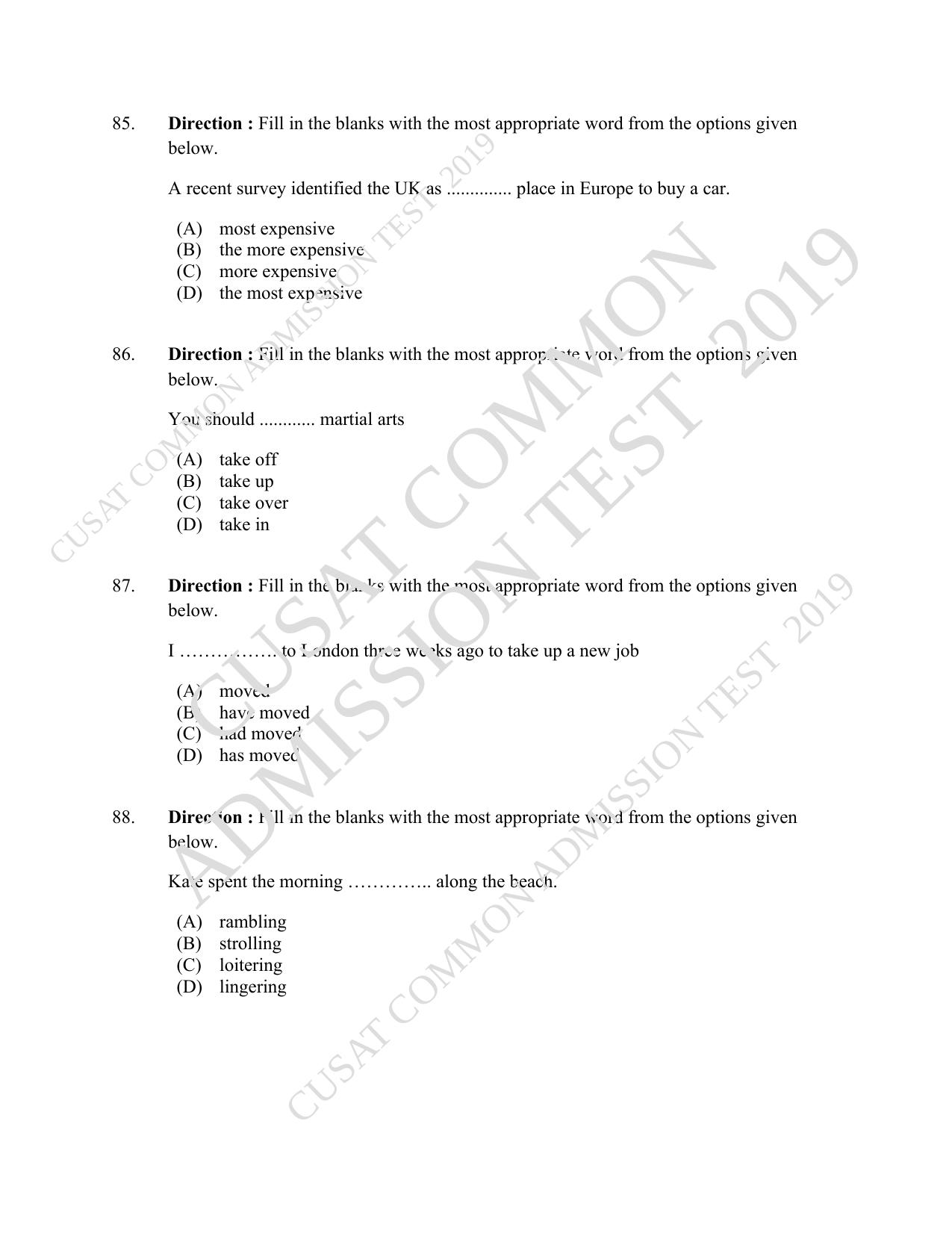 CUSAT CAT 2019 MVoc Technology Question Paper With Answer Key - Page 19