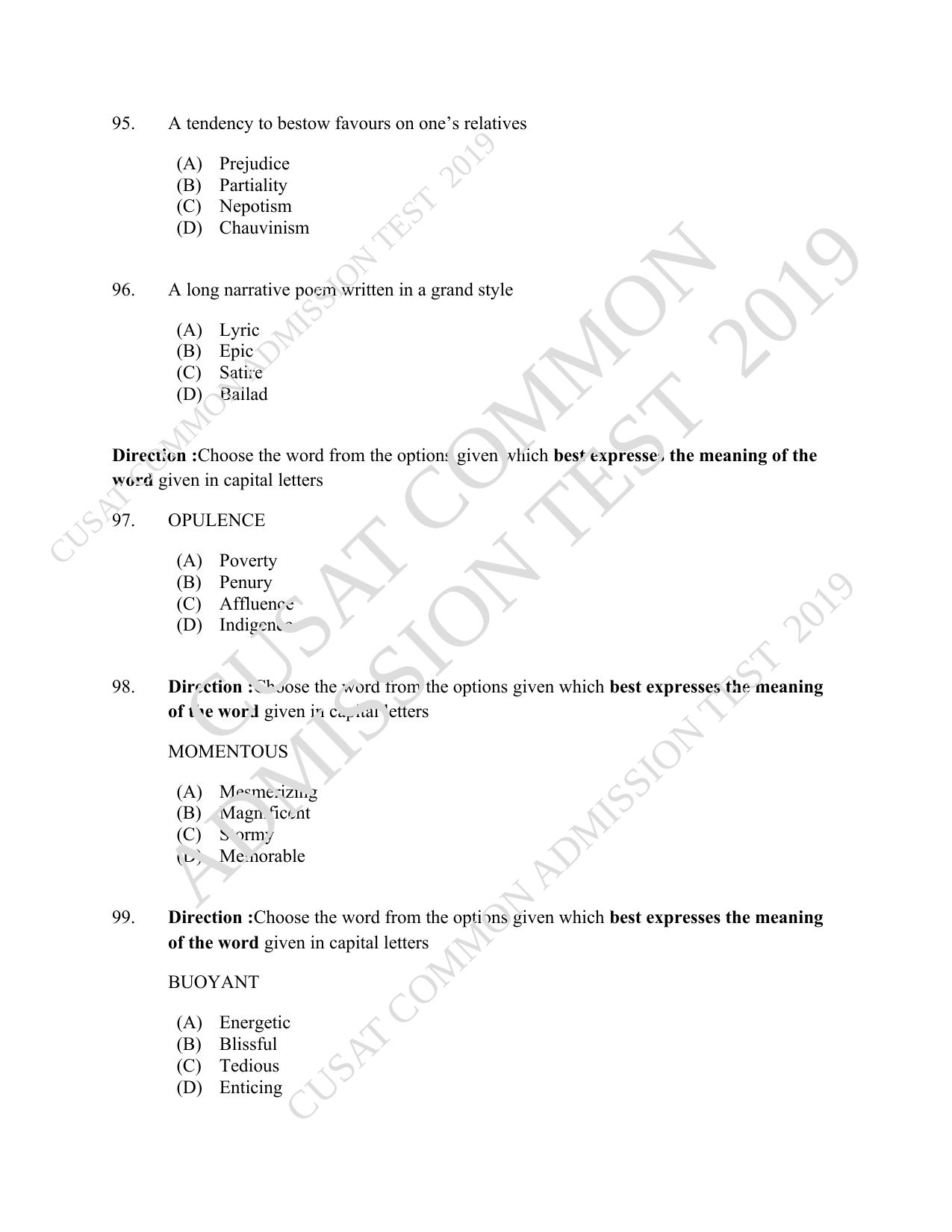 CUSAT CAT 2019 MVoc Technology Question Paper With Answer Key - Page 21