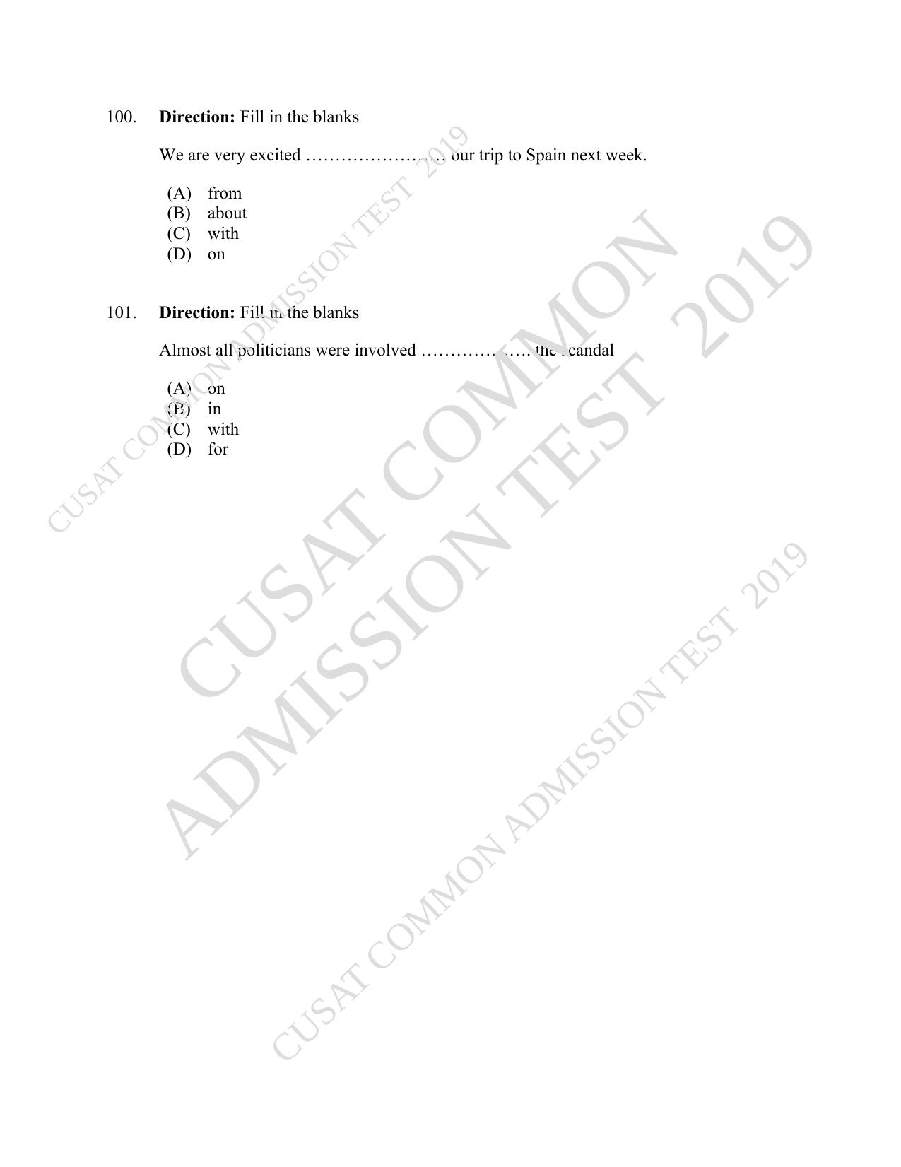 CUSAT CAT 2019 MVoc Technology Question Paper With Answer Key - Page 22