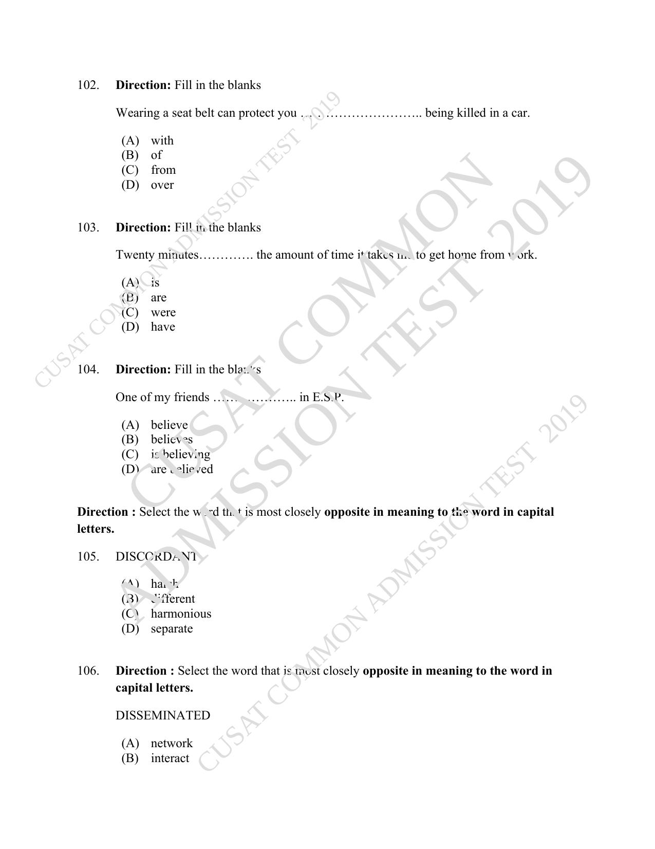 CUSAT CAT 2019 MVoc Technology Question Paper With Answer Key - Page 23