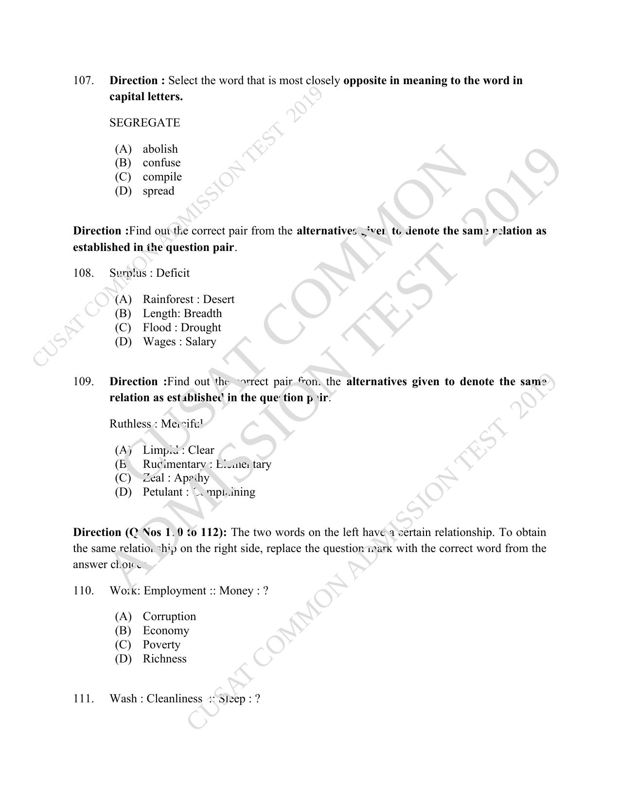 CUSAT CAT 2019 MVoc Technology Question Paper With Answer Key - Page 25