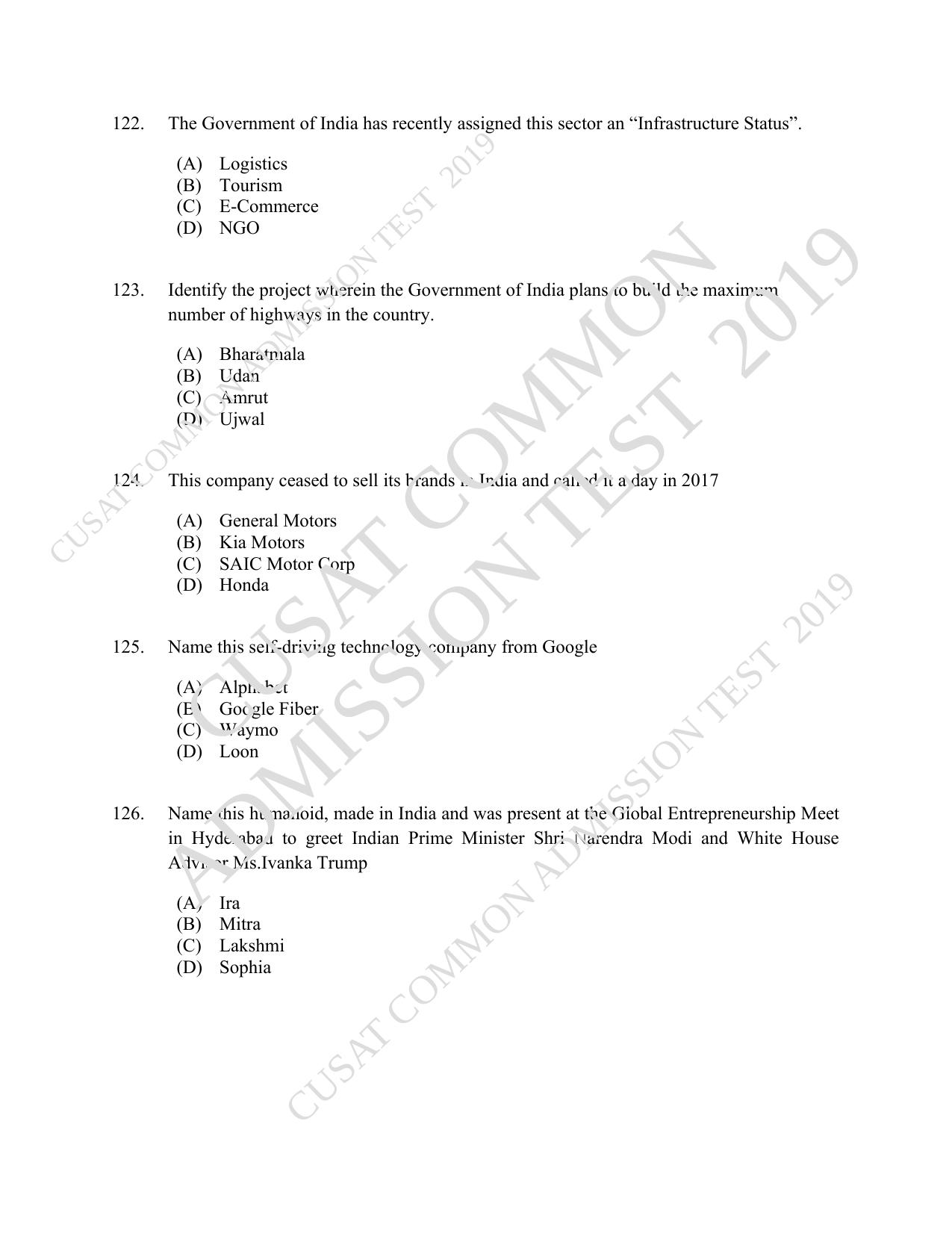 CUSAT CAT 2019 MVoc Technology Question Paper With Answer Key - Page 30