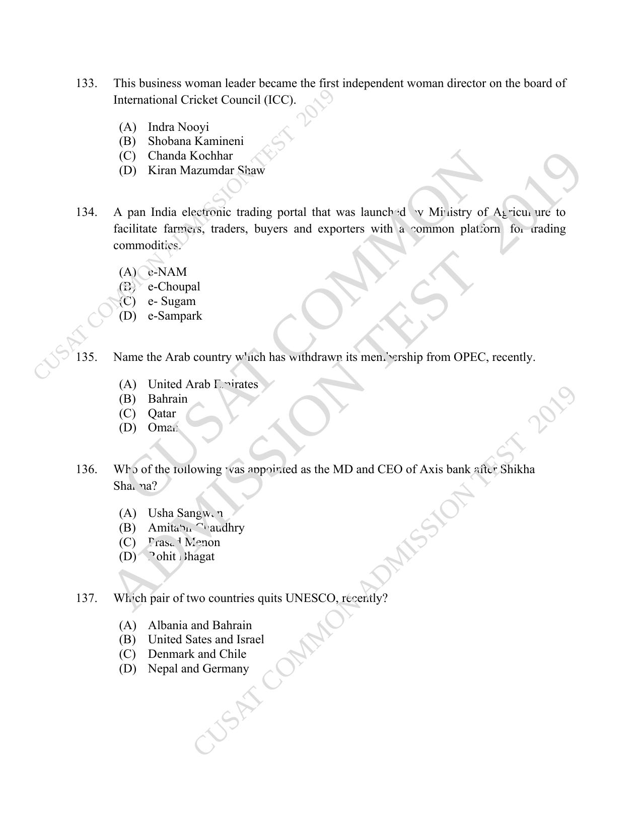 CUSAT CAT 2019 MVoc Technology Question Paper With Answer Key - Page 32