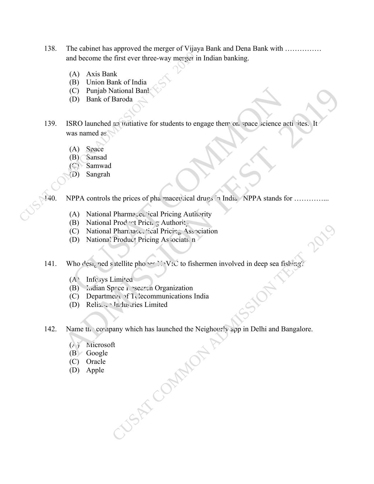 CUSAT CAT 2019 MVoc Technology Question Paper With Answer Key - Page 33