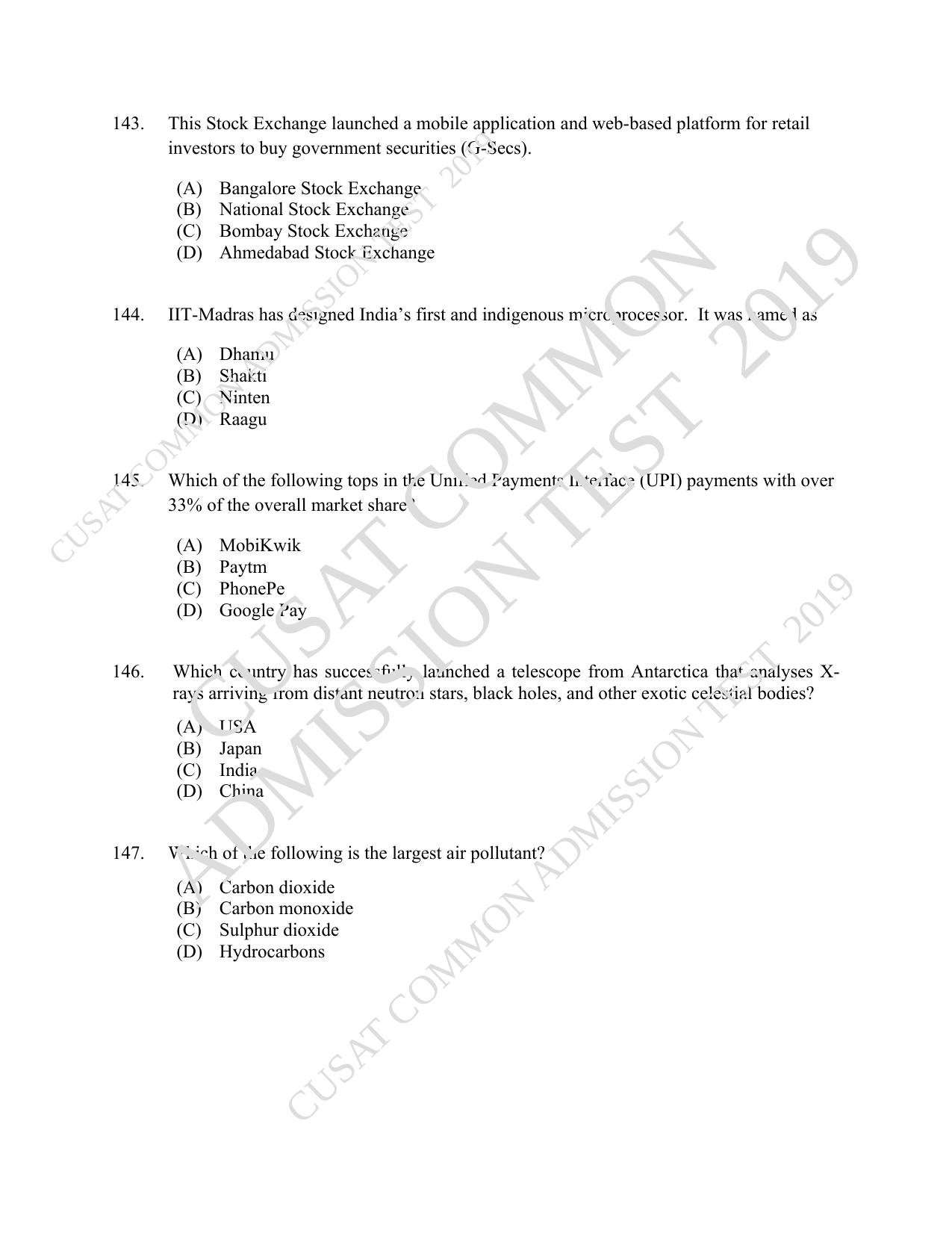 CUSAT CAT 2019 MVoc Technology Question Paper With Answer Key - Page 34