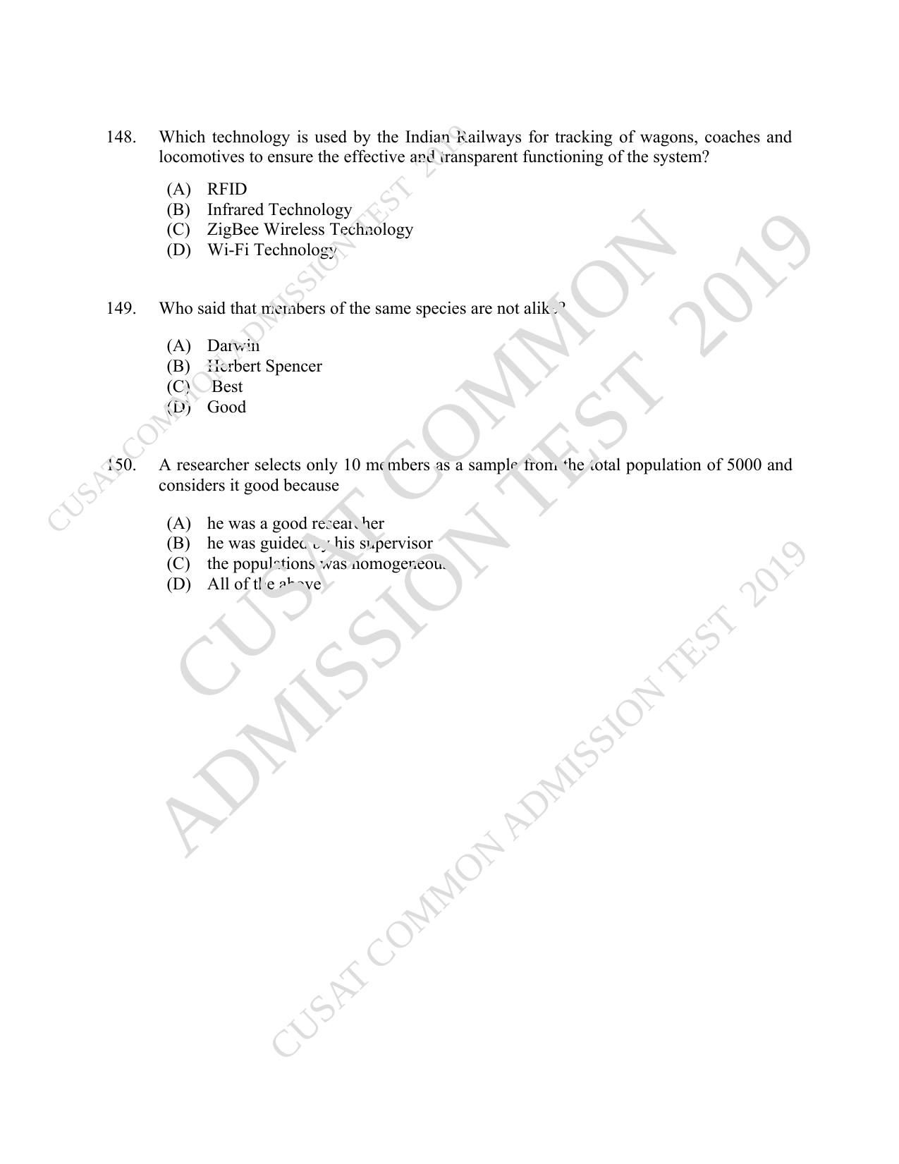 CUSAT CAT 2019 MVoc Technology Question Paper With Answer Key - Page 35