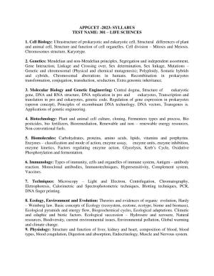 AP PGCET LIFE SCIENCES Syllabus