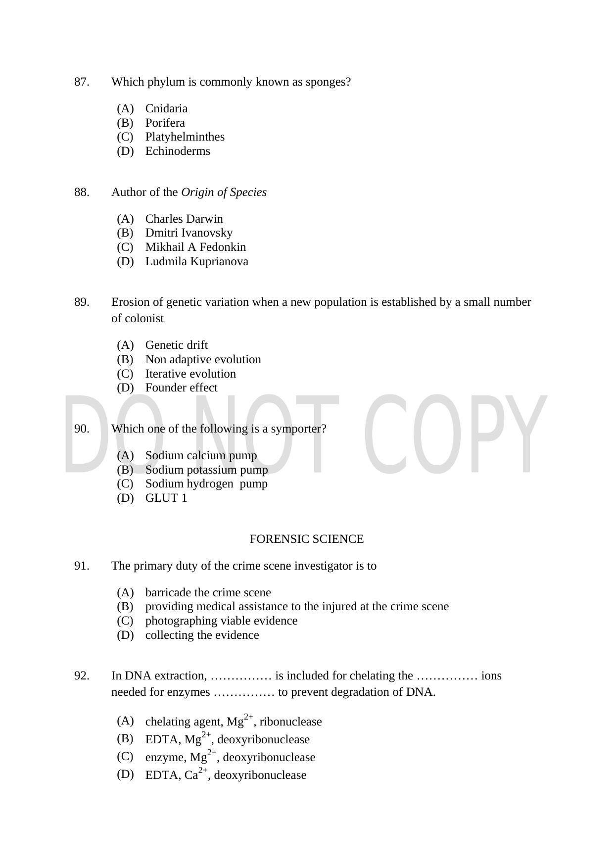 CUSAT CAT 2021 Forensic Science Question Paper - Page 17