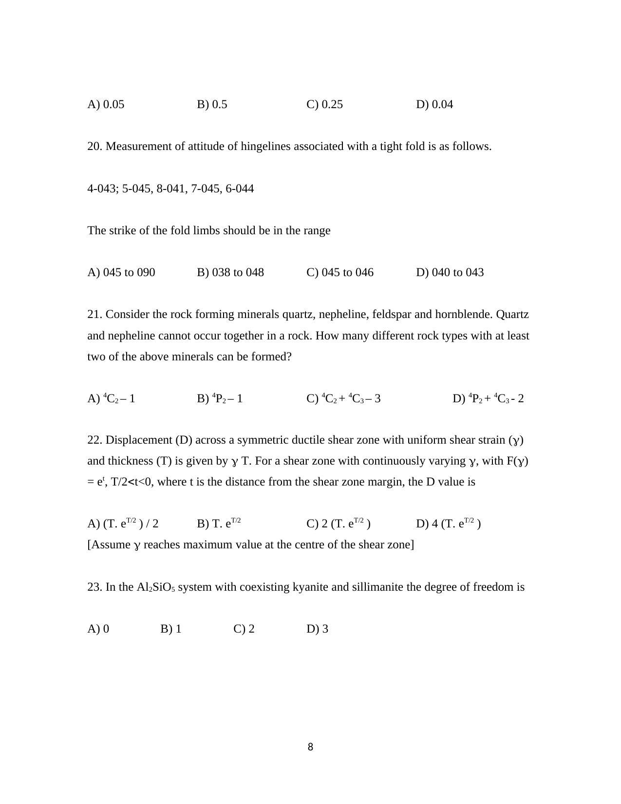ISI Admission Test JRF in Geology GEA 2019 Sample Paper - Page 8