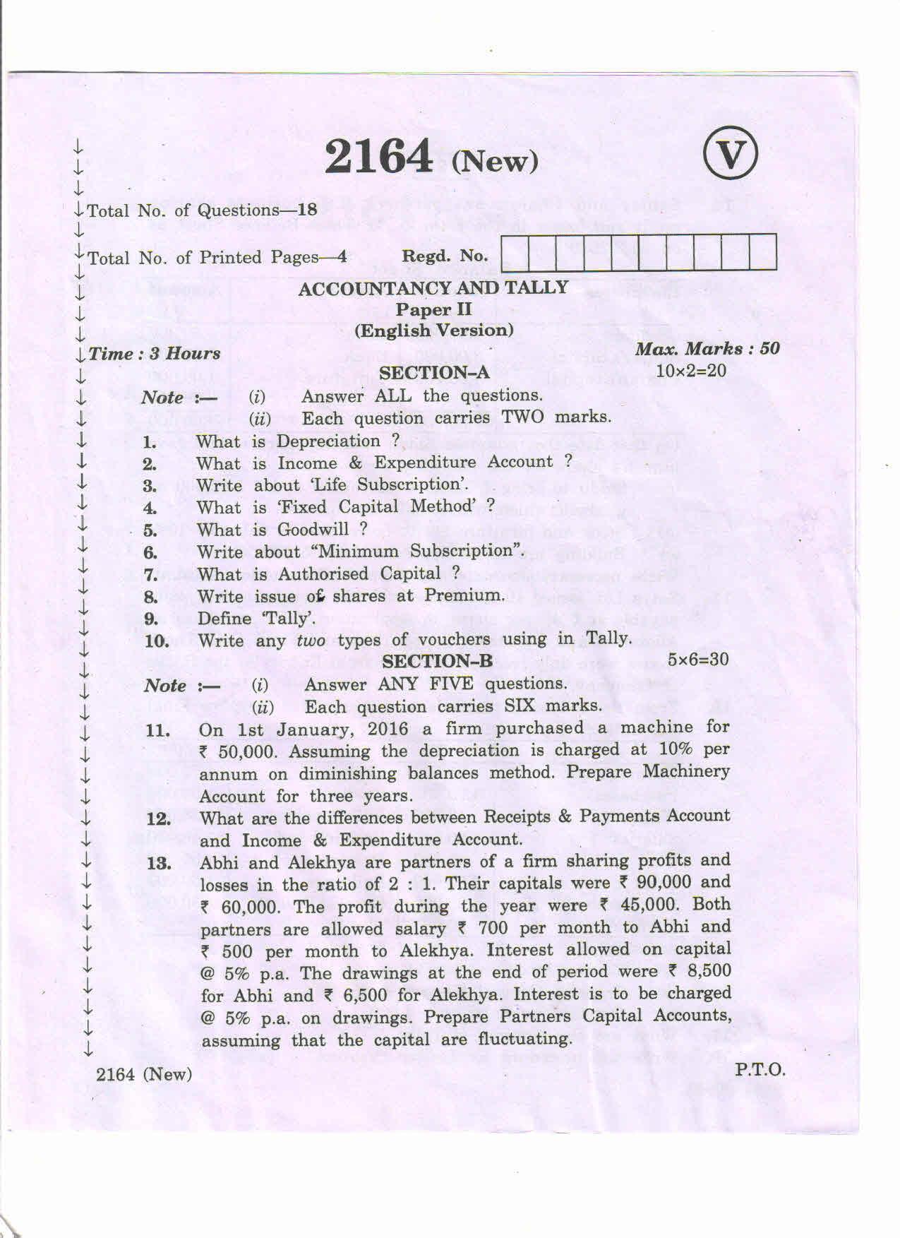 AP Inter 2nd Year Accountancy Tally-II (new) March-2020-Vocational Question Paper - Page 1