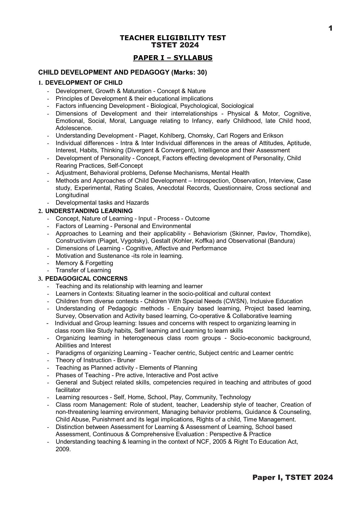 TS TET Syllabus - Paper-I (Kannada) - Page 1