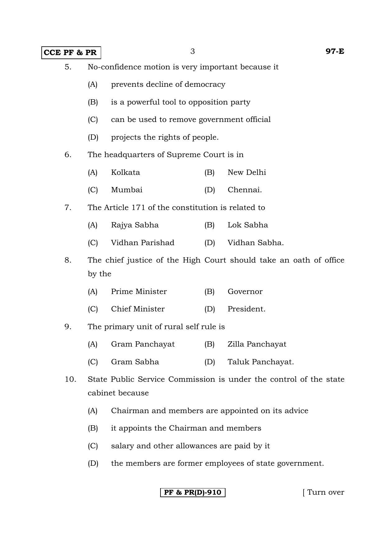 Karnataka SSLC POLITICAL SCIENCE - ENGLISH (97E-D Version_16) March/April 2019 Question Paper - Page 3