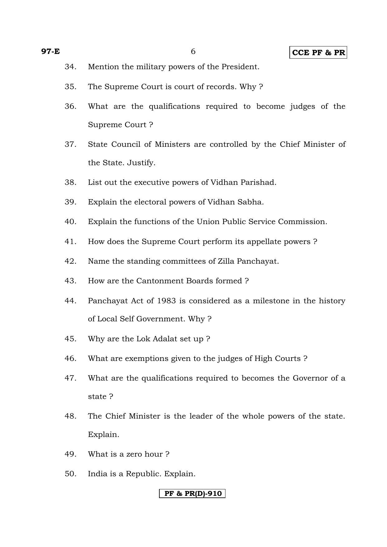 Karnataka SSLC POLITICAL SCIENCE - ENGLISH (97E-D Version_16) March/April 2019 Question Paper - Page 6