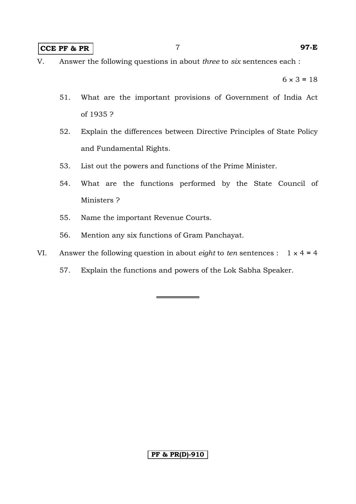 Karnataka SSLC POLITICAL SCIENCE - ENGLISH (97E-D Version_16) March/April 2019 Question Paper - Page 7