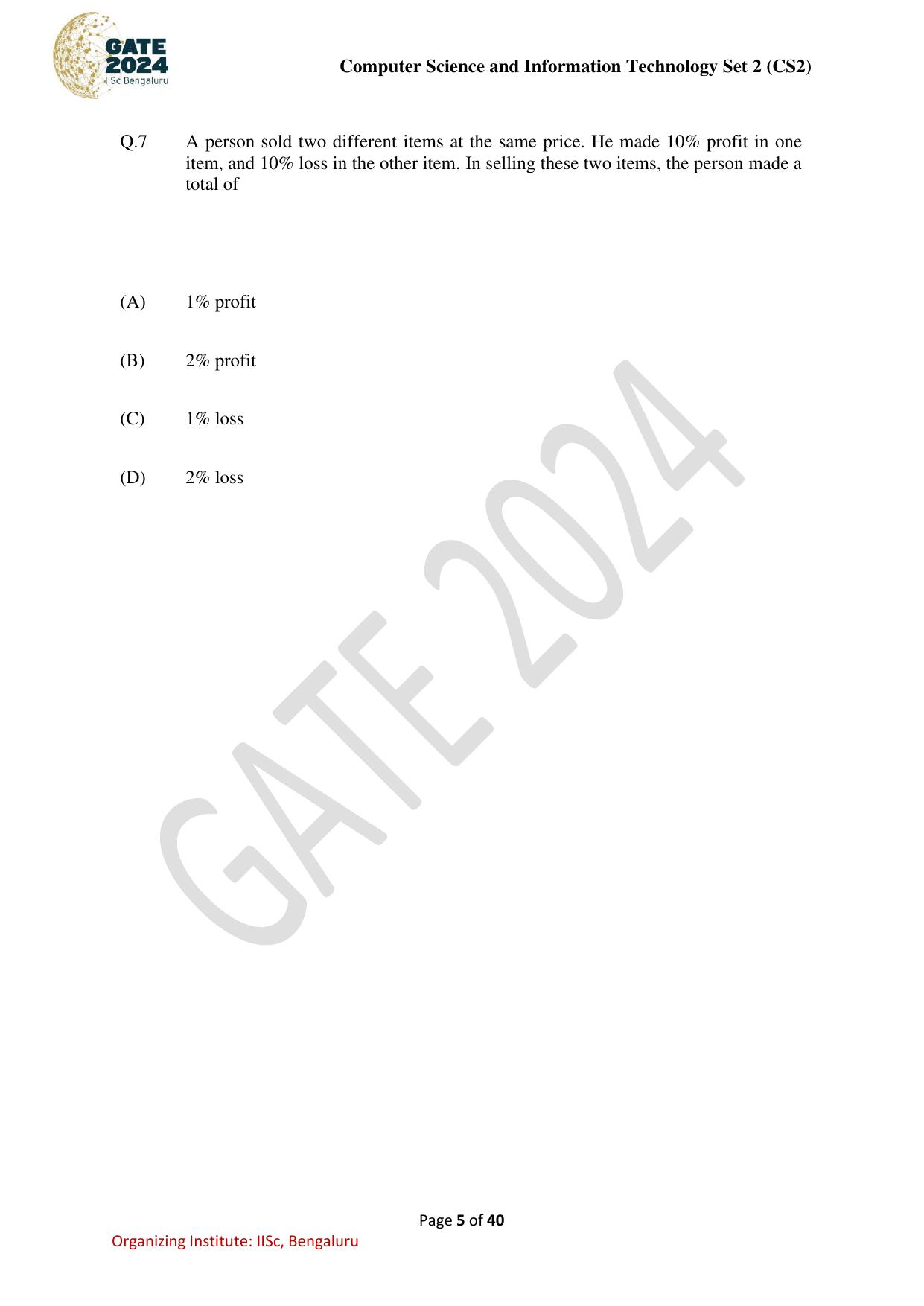 GATE 2024 Computer Science and Information Technology (CS-2) (Afternoon) Question Paper - Page 5