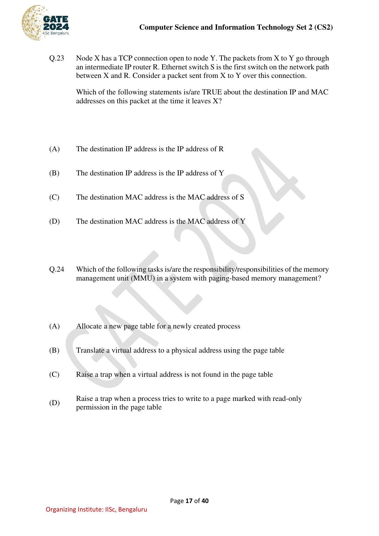 GATE 2024 Computer Science and Information Technology (CS-2) (Afternoon) Question Paper - Page 17
