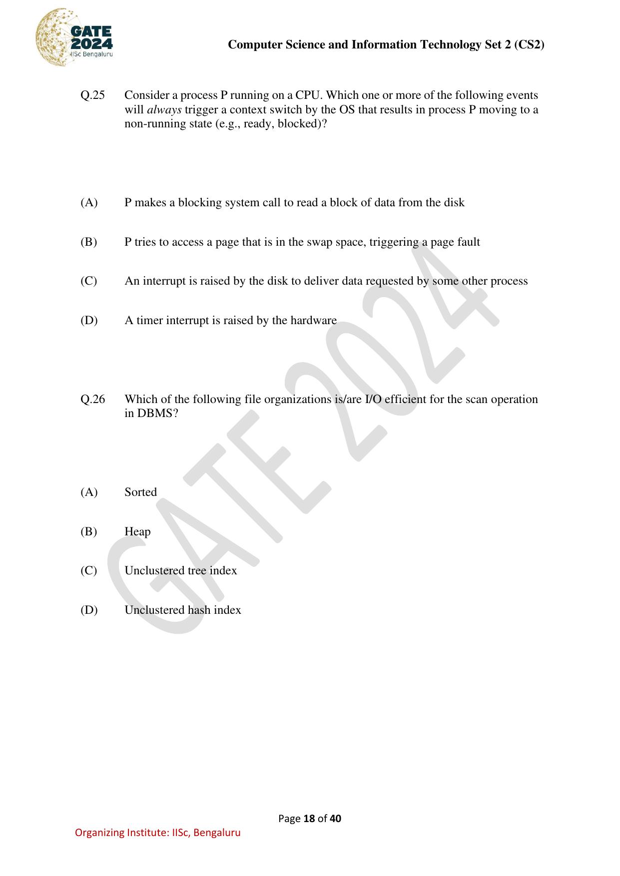 GATE 2024 Computer Science and Information Technology (CS-2) (Afternoon) Question Paper - Page 18