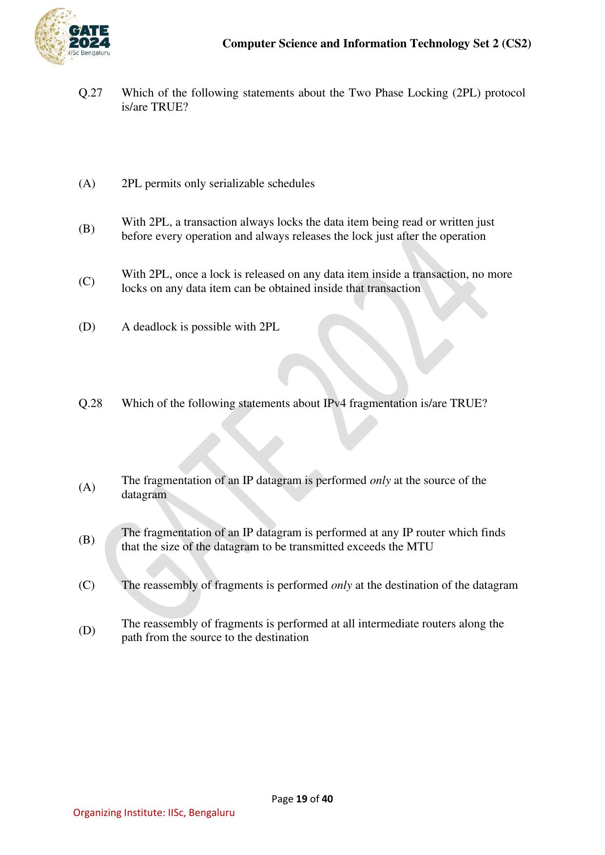 GATE 2024 Computer Science and Information Technology (CS-2) (Afternoon) Question Paper - Page 19