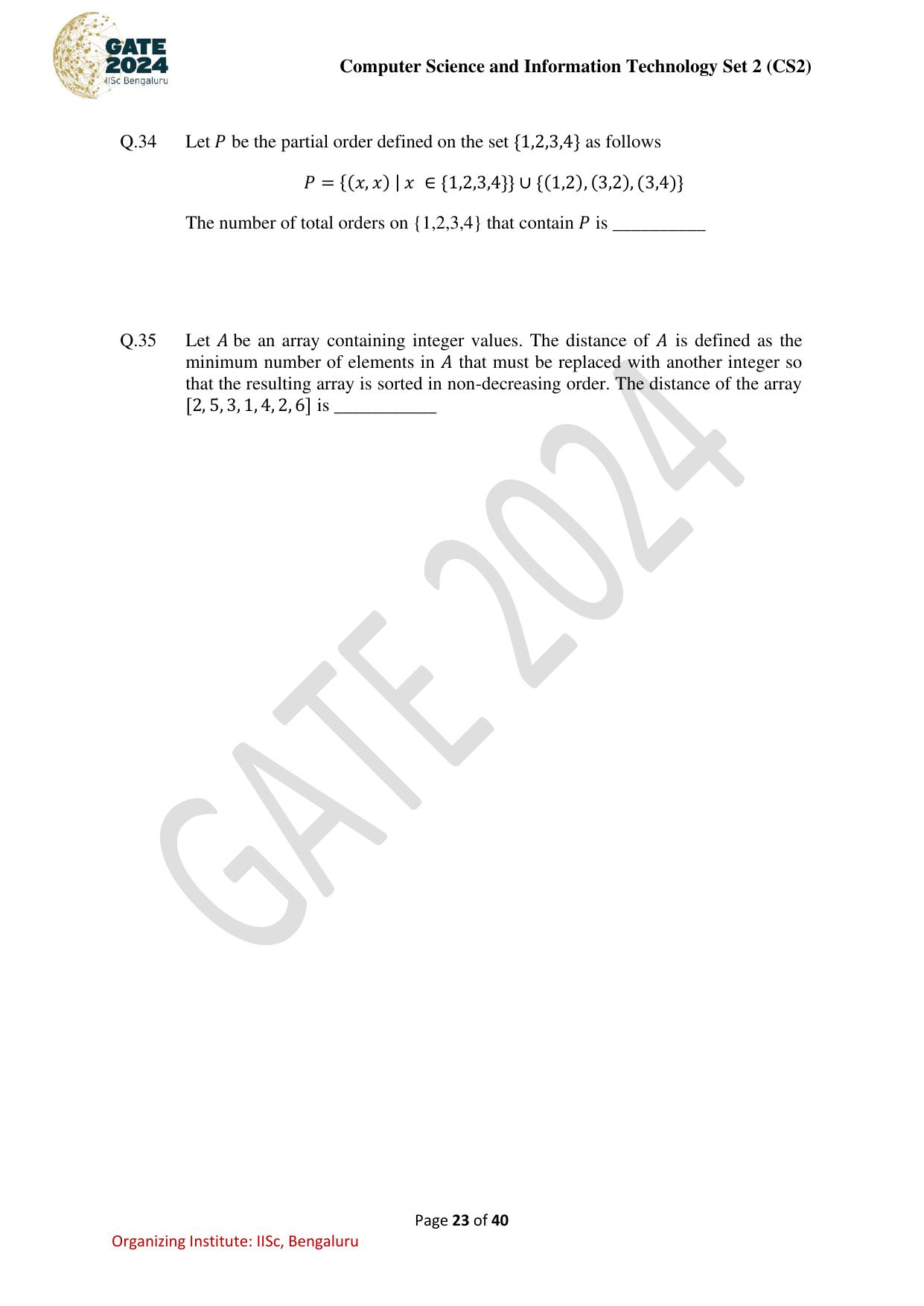 GATE 2024 Computer Science and Information Technology (CS-2) (Afternoon) Question Paper - Page 23