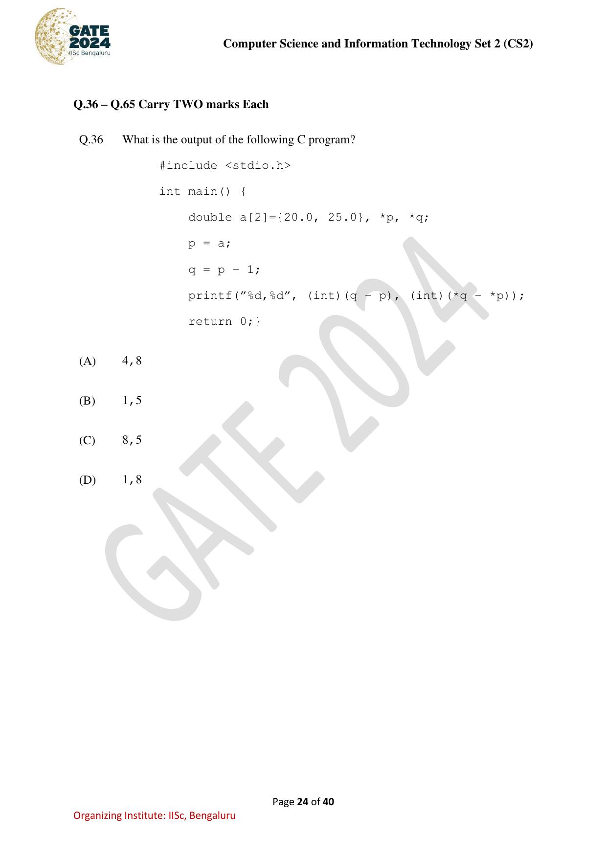 GATE 2024 Computer Science and Information Technology (CS-2) (Afternoon) Question Paper - Page 24