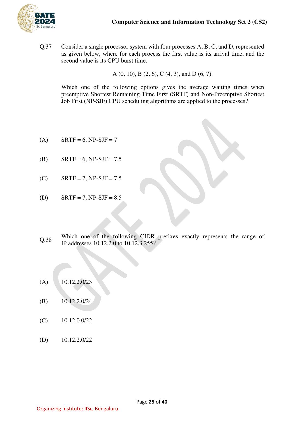 GATE 2024 Computer Science and Information Technology (CS-2) (Afternoon) Question Paper - Page 25