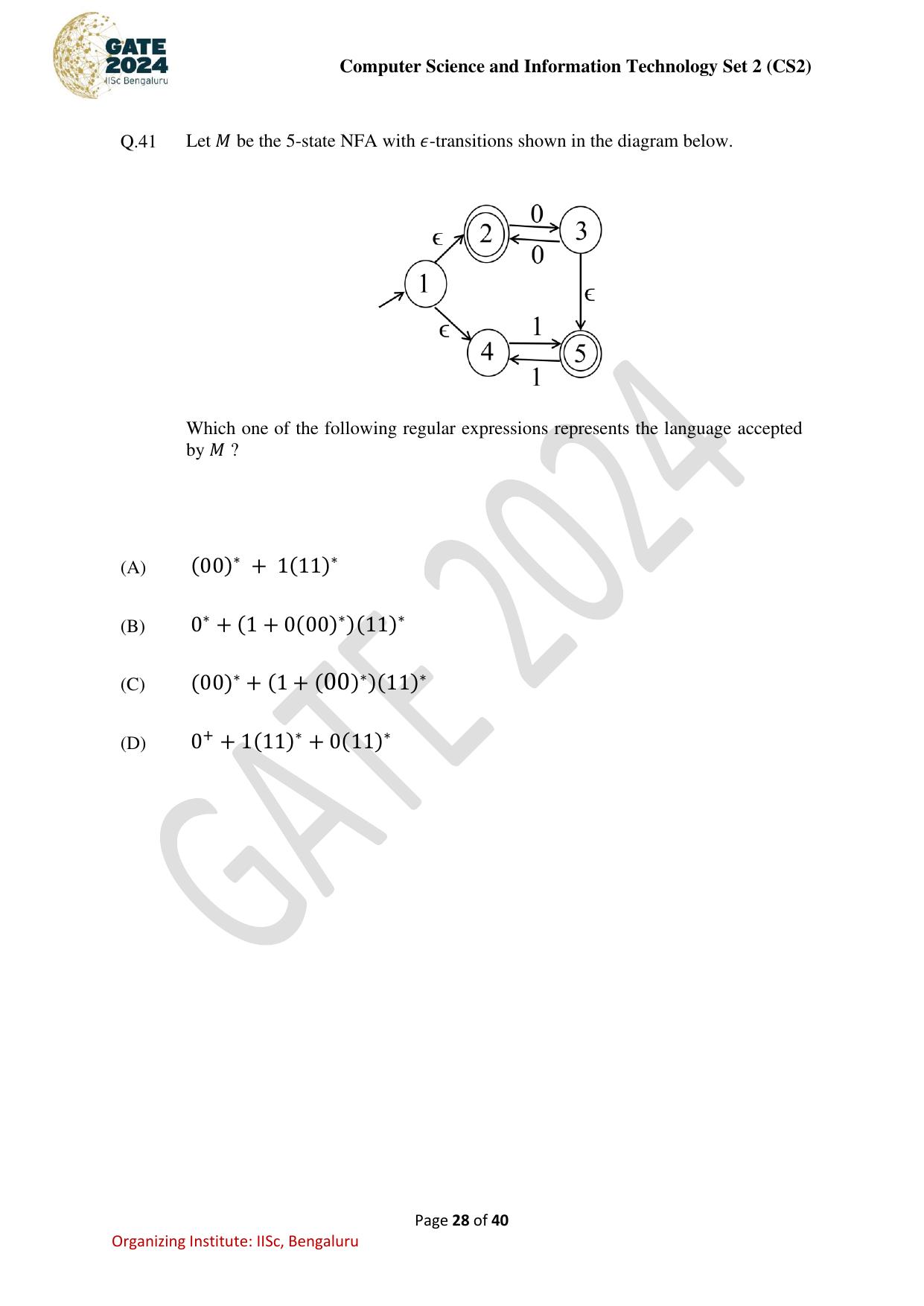 GATE 2024 Computer Science and Information Technology (CS-2) (Afternoon) Question Paper - Page 28