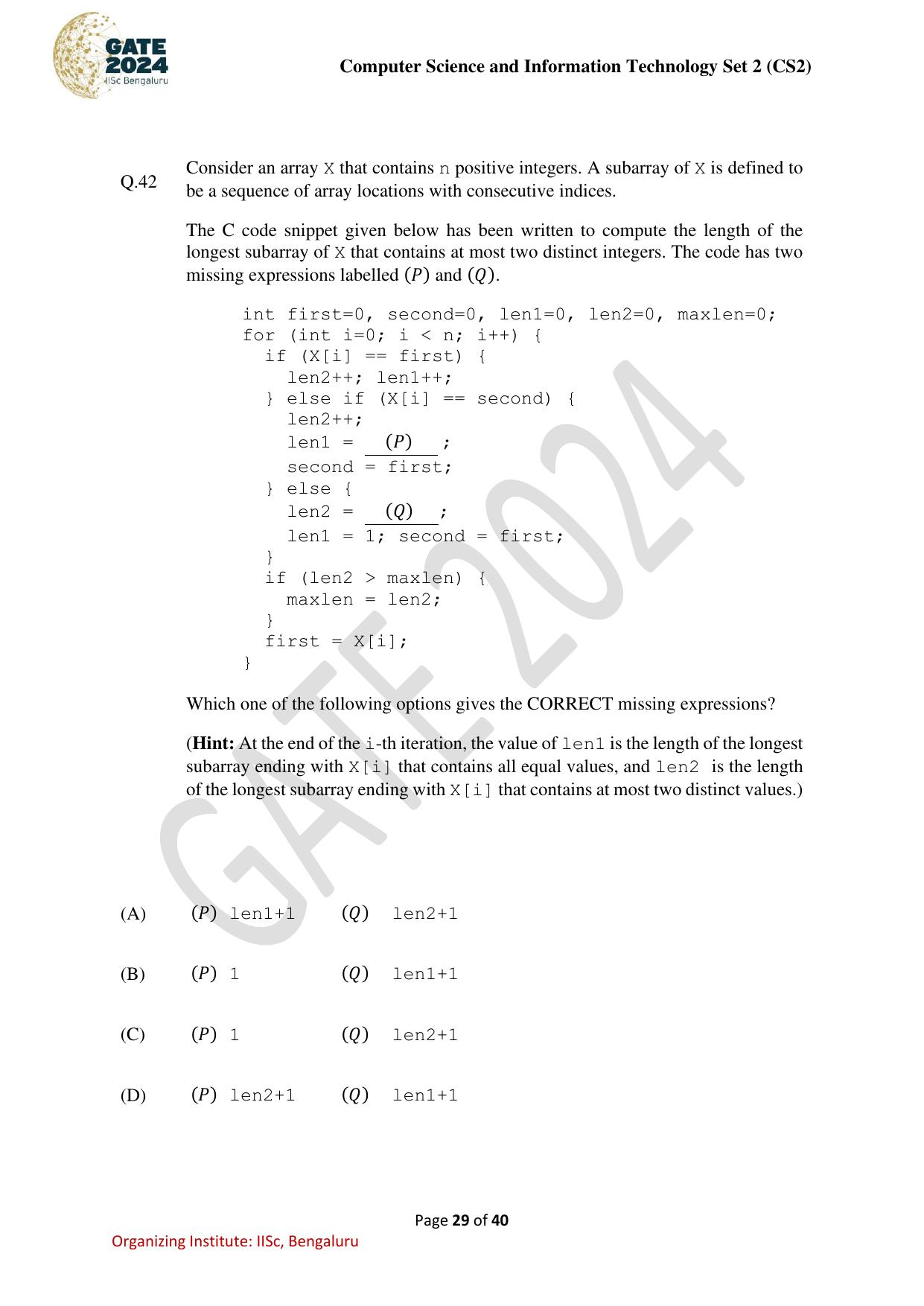 GATE 2024 Computer Science and Information Technology (CS-2) (Afternoon) Question Paper - Page 29