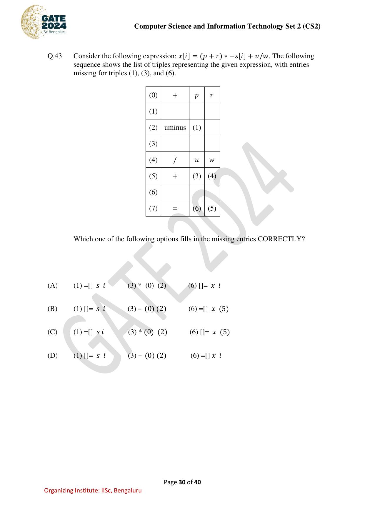 GATE 2024 Computer Science and Information Technology (CS-2) (Afternoon) Question Paper - Page 30