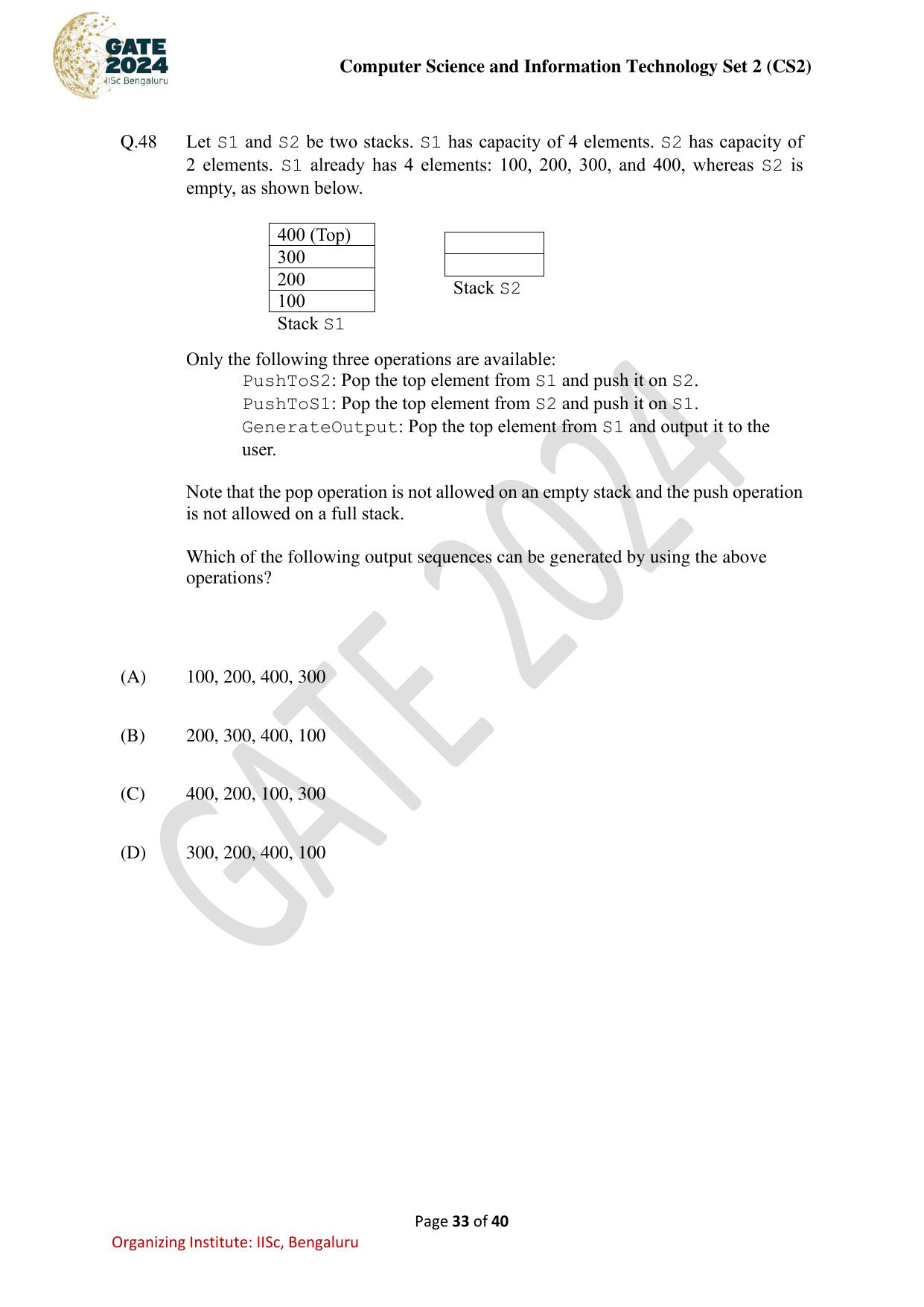 GATE 2024 Computer Science and Information Technology (CS-2) (Afternoon) Question Paper - Page 33