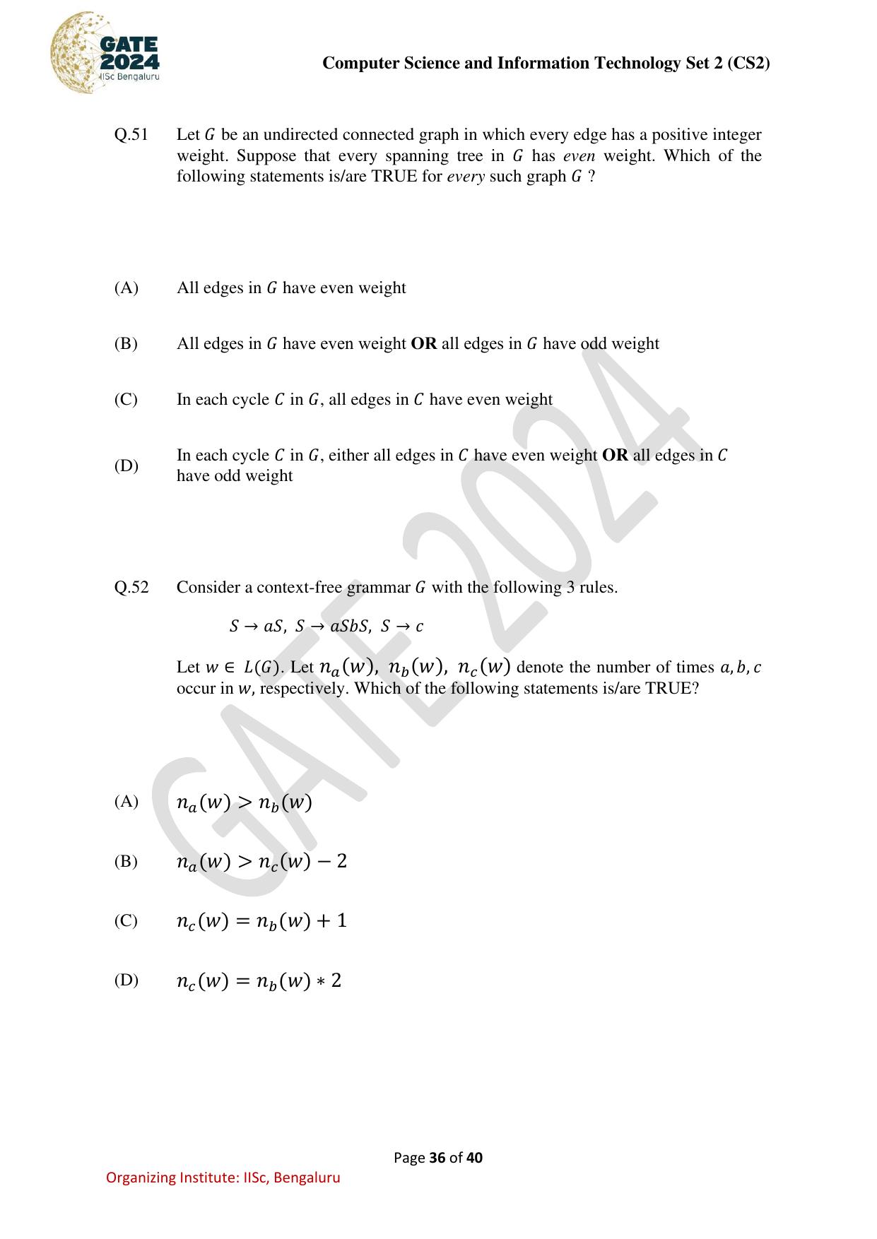 GATE 2024 Computer Science and Information Technology (CS-2) (Afternoon) Question Paper - Page 36
