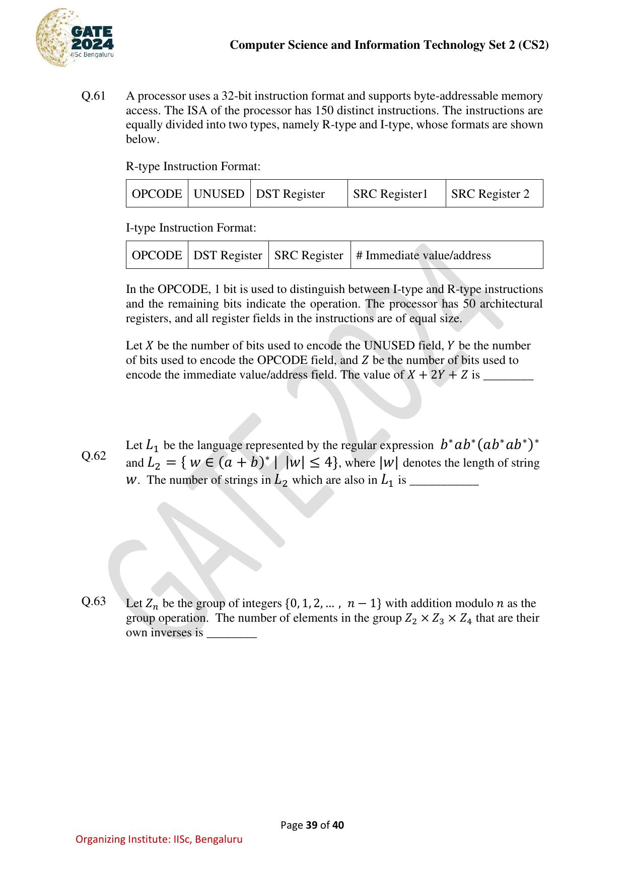 GATE 2024 Computer Science and Information Technology (CS-2) (Afternoon) Question Paper - Page 39