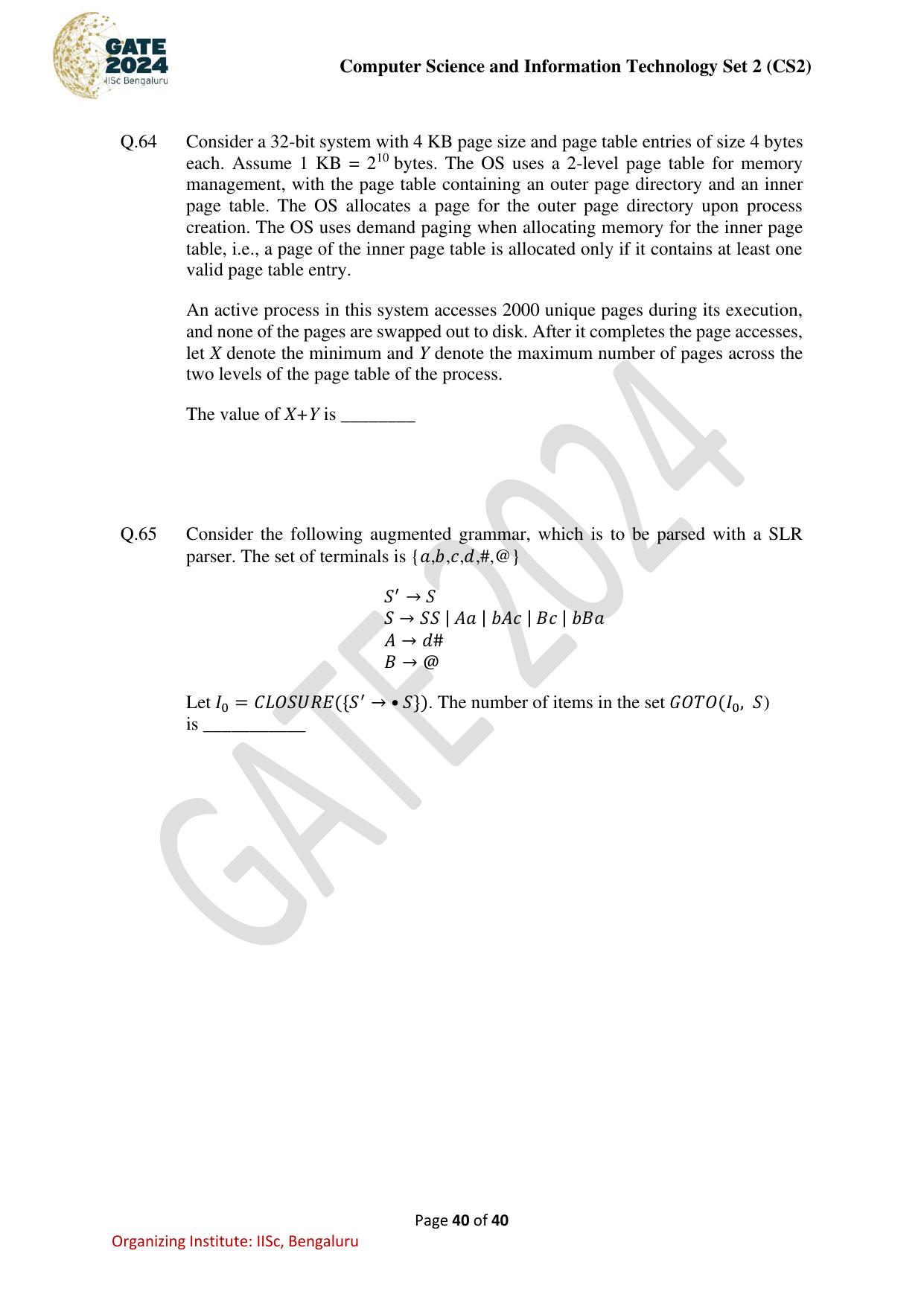 GATE 2024 Computer Science and Information Technology (CS-2) (Afternoon) Question Paper - Page 40