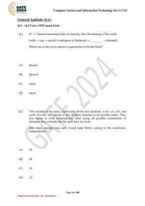 GATE 2024 Computer Science and Information Technology (CS-2) (Afternoon) Question Paper