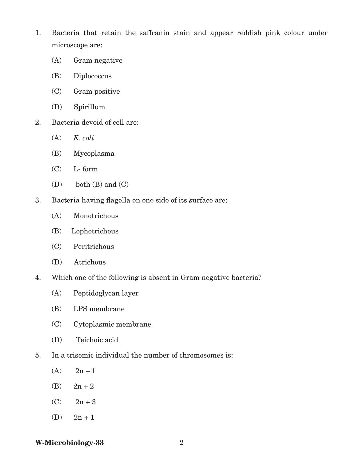 Odisha CPET 2022 MICROBIOLOGY Question Paper - Page 2
