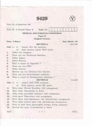 AP Inter 2nd Year Medical and Surgical Coditions-II May-2019-Vocational Question Paper