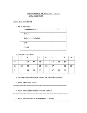 Worksheets for Class 2 Maths Assignment 91 Multiplication