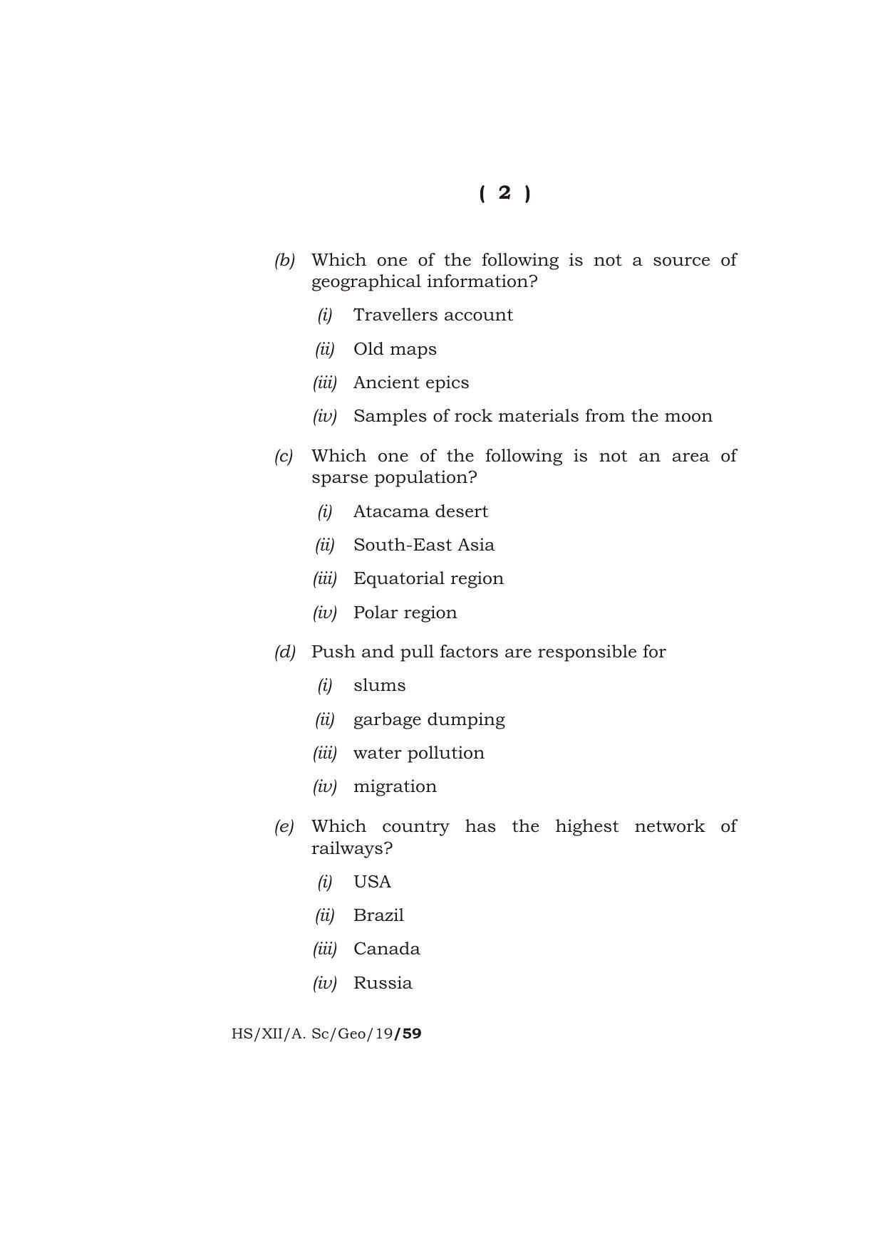 Meghalaya Board (MBOSE) Class 12 GEOGRAPHY ( Theory ) 2019 Question Paper - Page 2