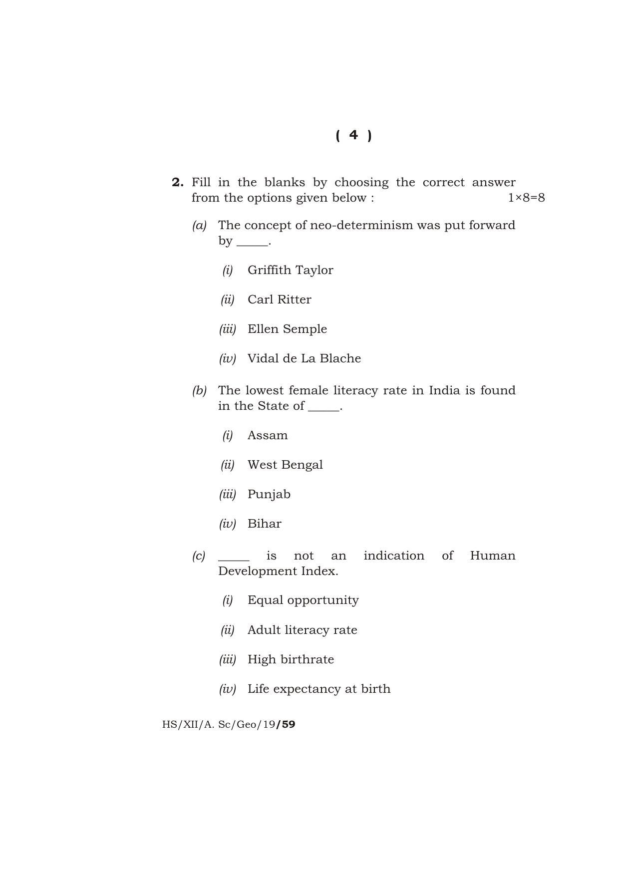 Meghalaya Board (MBOSE) Class 12 GEOGRAPHY ( Theory ) 2019 Question Paper - Page 4