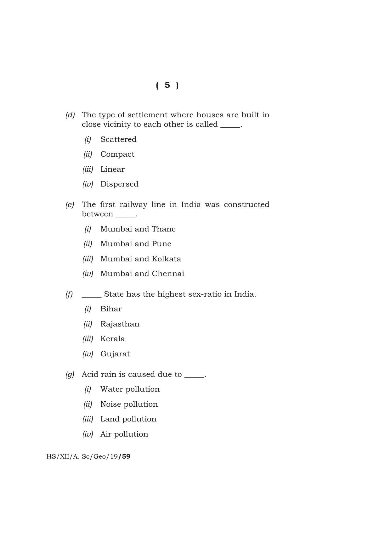 Meghalaya Board (MBOSE) Class 12 GEOGRAPHY ( Theory ) 2019 Question Paper - Page 5