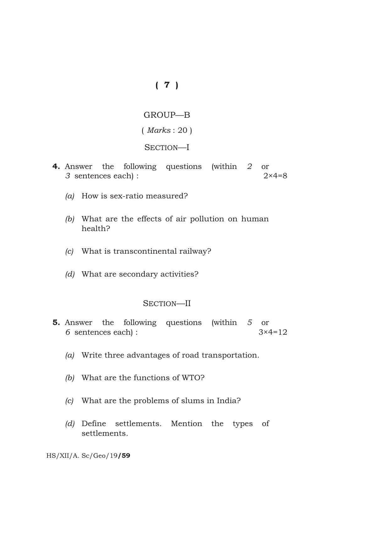Meghalaya Board (MBOSE) Class 12 GEOGRAPHY ( Theory ) 2019 Question Paper - Page 7