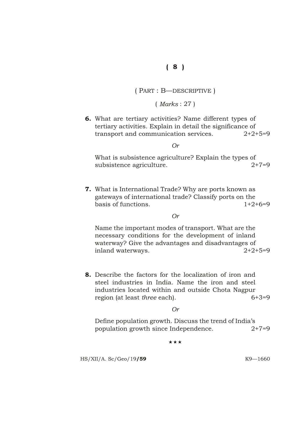 Meghalaya Board (MBOSE) Class 12 GEOGRAPHY ( Theory ) 2019 Question Paper - Page 8