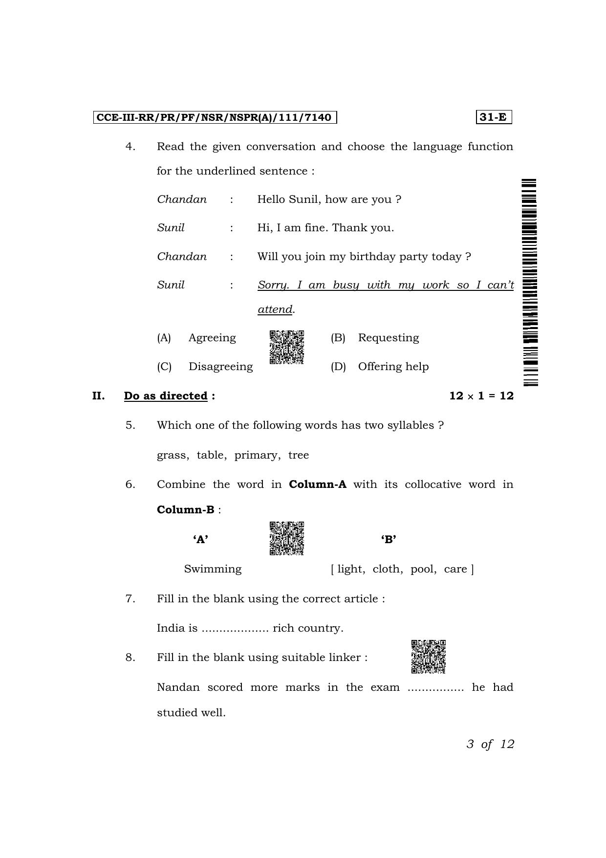 Karnataka SSLC Second Language English Exam 3 Question Paper 2024 (B Version) - Page 3