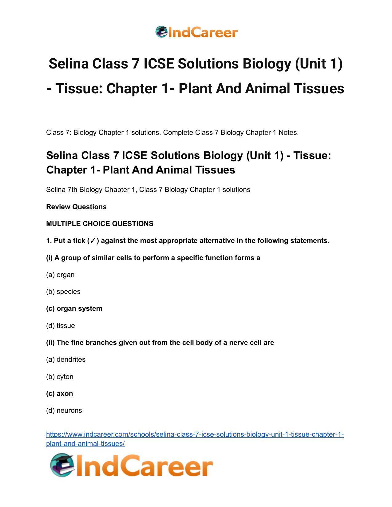 Selina Class 7 ICSE Solutions Biology (Unit 1) - Tissue: Chapter 1- Plant And Animal Tissues - Page 2