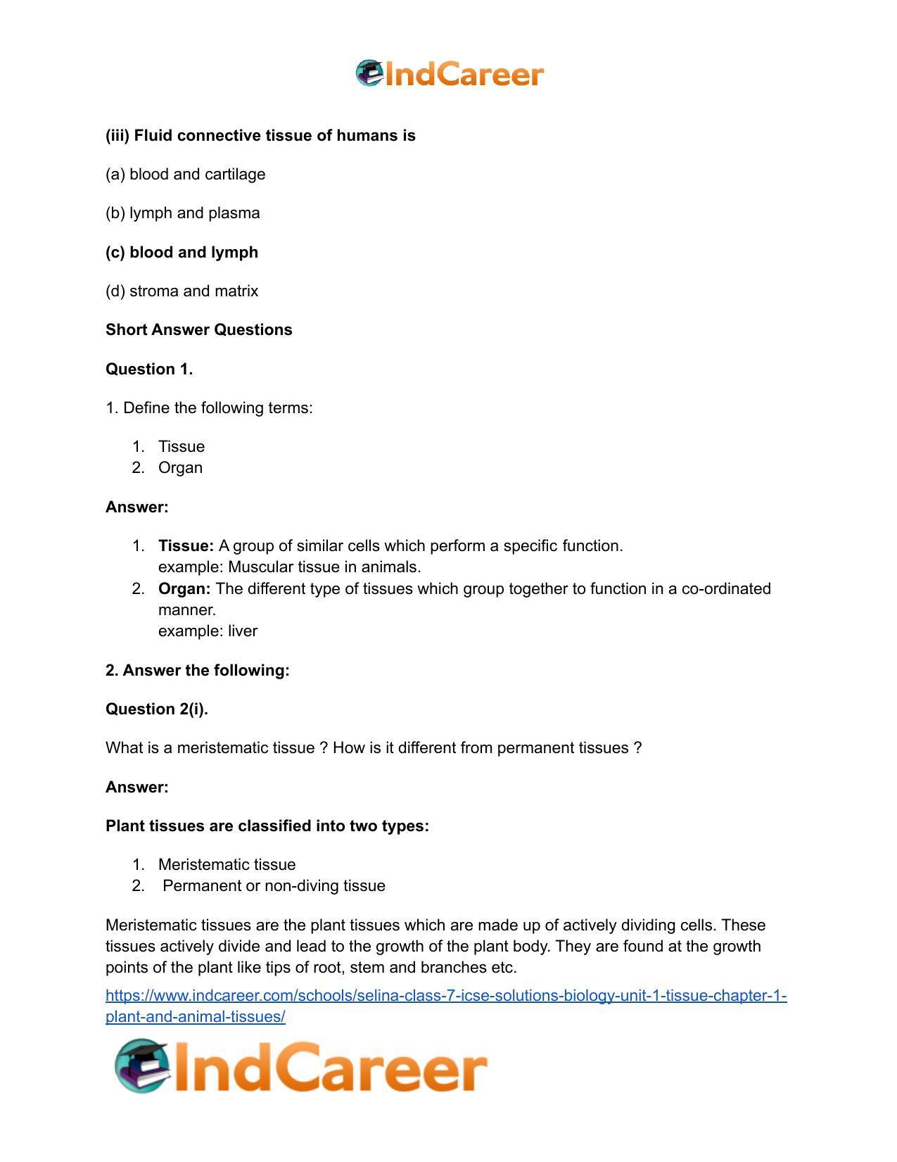 Selina Class 7 ICSE Solutions Biology (Unit 1) - Tissue: Chapter 1- Plant And Animal Tissues - Page 3
