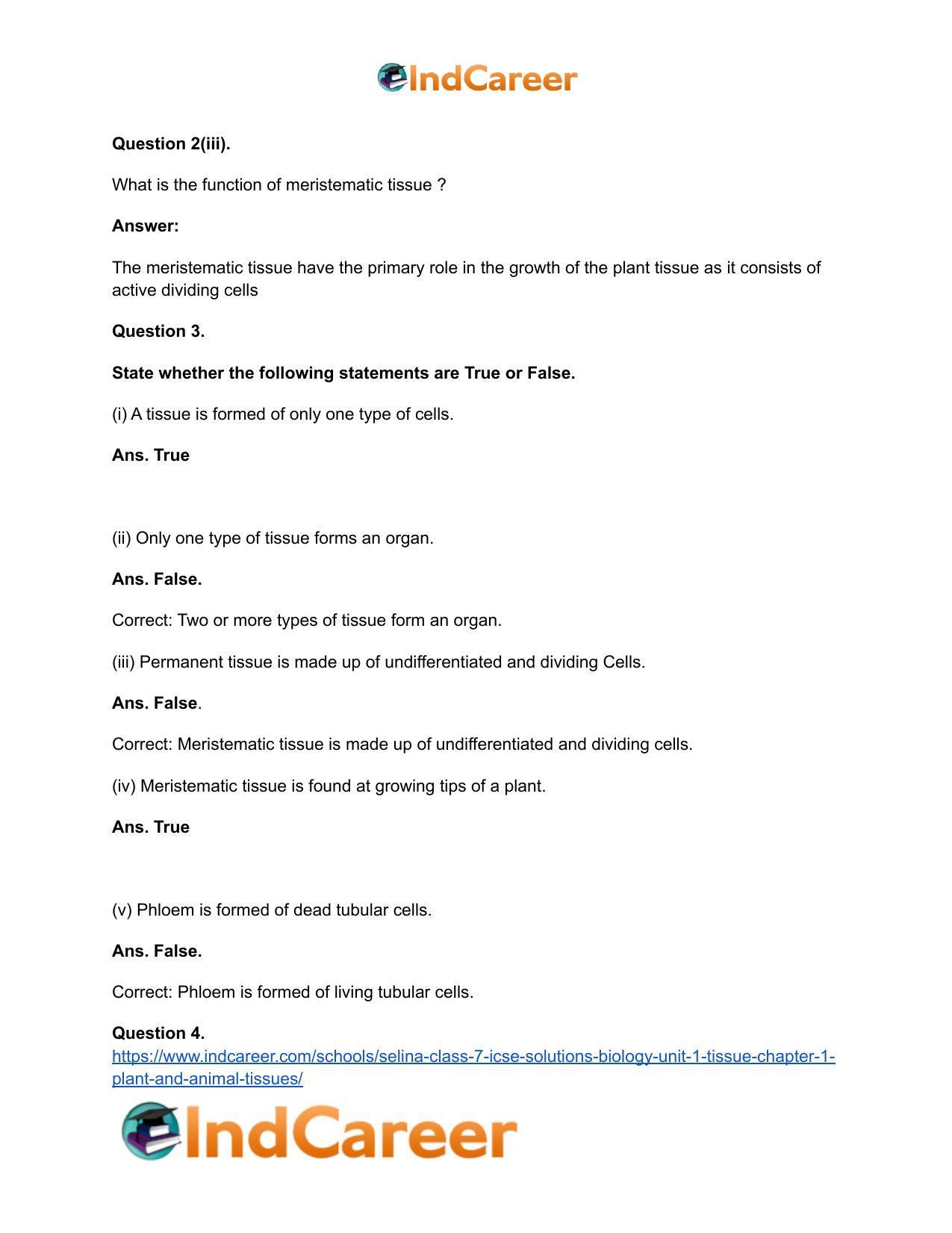 Selina Class 7 ICSE Solutions Biology (Unit 1) - Tissue: Chapter 1- Plant And Animal Tissues - Page 5
