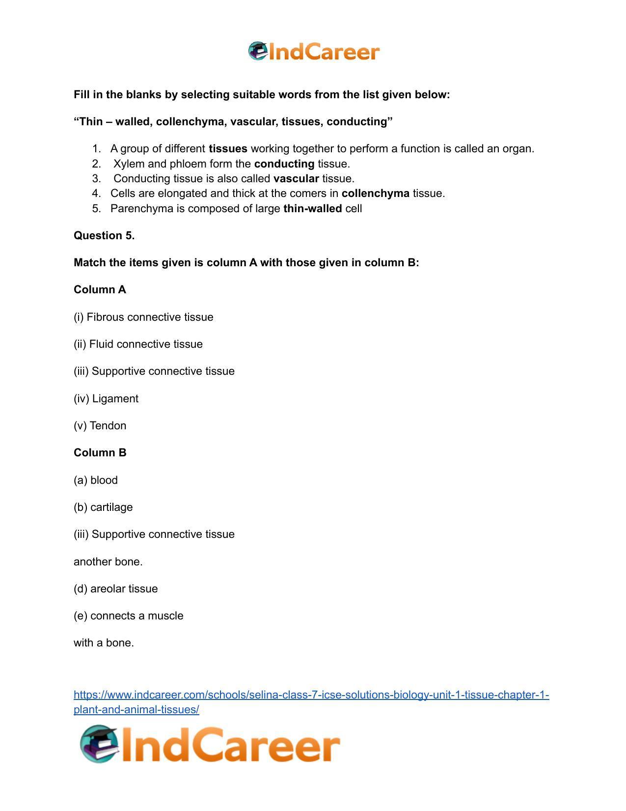 Selina Class 7 ICSE Solutions Biology (Unit 1) - Tissue: Chapter 1- Plant And Animal Tissues - Page 6