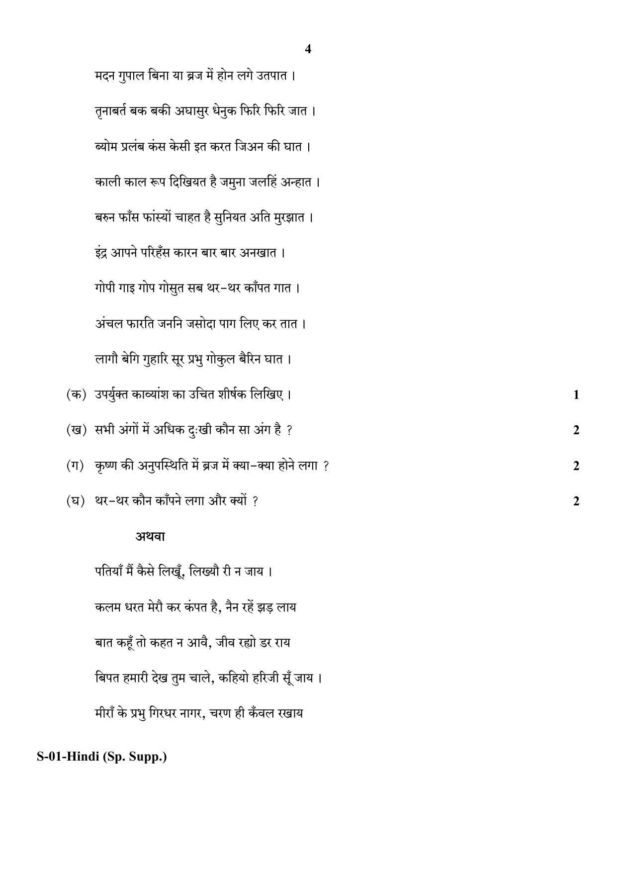 RBSE Class 10 Hindi (Supp.) 2017 Question Paper - Page 4