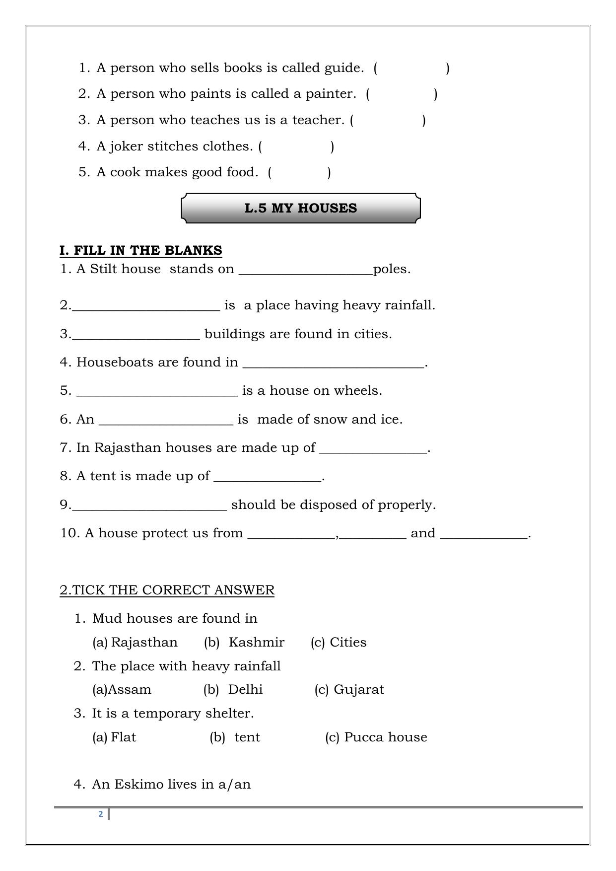 Worksheet for Class 3 EVS Assignment 77 Revision - Page 2